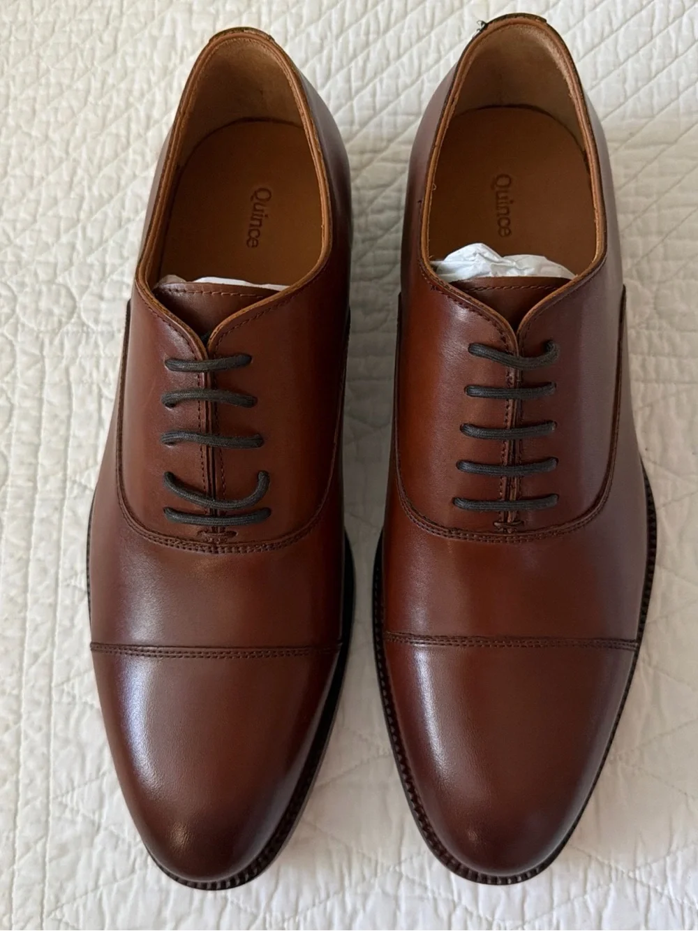 QUINCE NEW Men Italian Leather Cap Toe Oxford Cognac Shoes MENS - 10.5